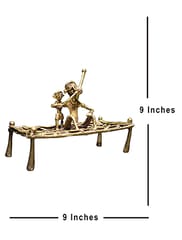 Brass Dhokra Showpiece - Man enjoying Hukkah on a Charpai (13 inches)