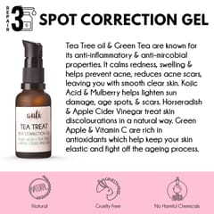 Auli Tea Treat Spot Removing Skin Brightening Tan Reducing Anti-Acne and Scar Preventing Effective Gel for All Skin Types - 30ml