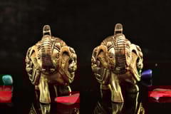 Brass Lakshmi Ganesha carved Elephant pair (5 inch)