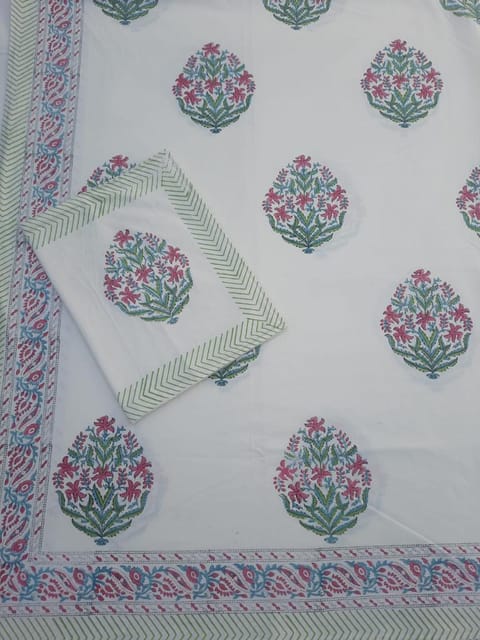 Pure Cotton Kingsize Double Bedsheet Handblock Jaipur Print